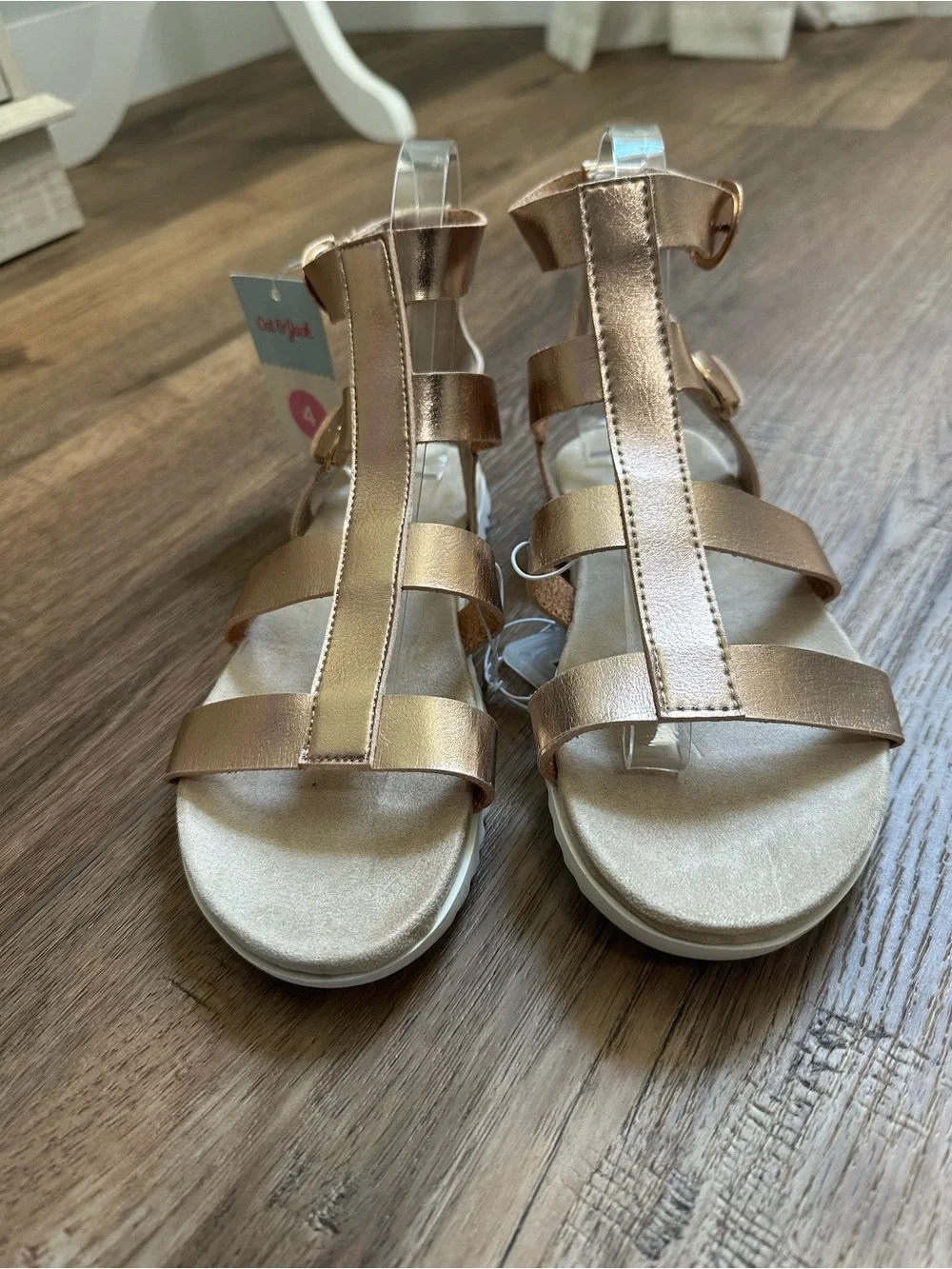 NEW! Cat & Jack Girl's Gold Gladiator Sandals, Shimmer, Girly, Neutral, Size 4